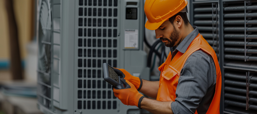 Image of a man in safety gear holding a tablet